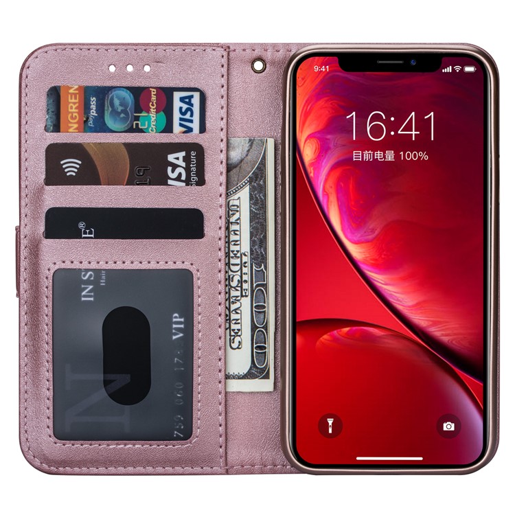 Case de Cuero de Bolsillo de Bolsillo Con Cremallera Para Iphone 11 Pro 5.8 Pulgadas (2019) - Oro Rosa-4