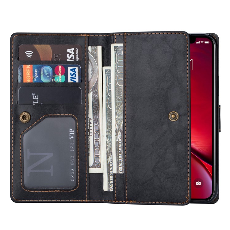 Retro Metal Buckle Wallet Stand Leather Phone Case with Lanyard for iPhone (2019) 6.5-inch - Black-3