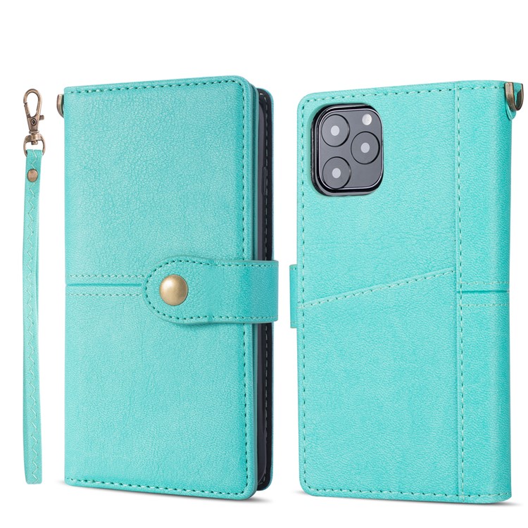 Retro Metal Buckle Wallet Stand Leather Phone Case with Lanyard for iPhone 11 Pro Max 6.5 inch (2019) - Cyan-2