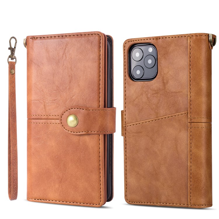 Retro Metal Buckle Wallet Stand Leather Phone Case with Lanyard for iPhone 11 Pro Max 6.5 inch (2019) - Brown-2