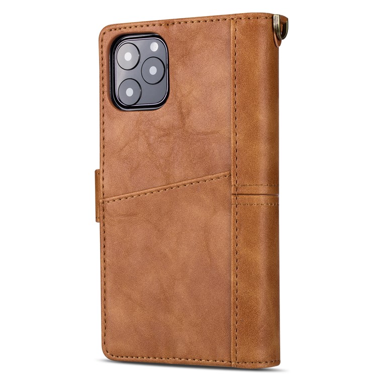 Retro Metal Buckle Wallet Stand Leather Phone Case with Lanyard for iPhone 11 Pro Max 6.5 inch (2019) - Brown-3