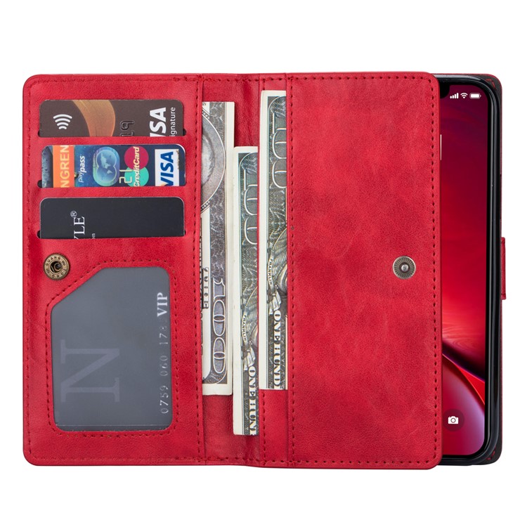 Retro Metal Buckle Wallet Stand Leather Phone Case with Lanyard for iPhone 11 6.1-inch (2019) - Red-7