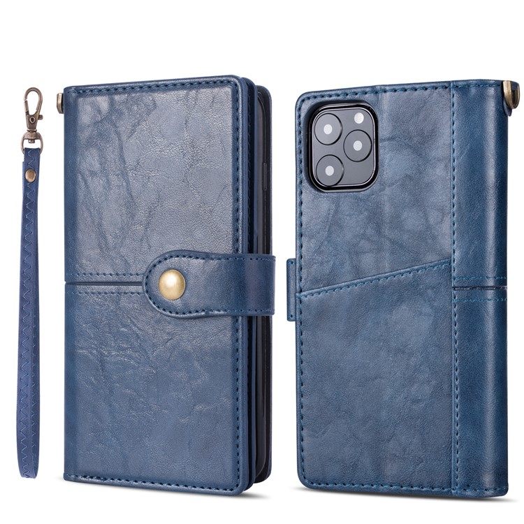 Retro Metal Buckle Wallet Stand Leather Phone Case with Lanyard for iPhone 11 6.1-inch (2019) - Dark Blue-2