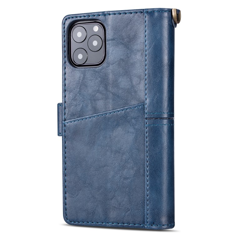 Retro Metal Buckle Wallet Stand Leather Phone Case with Lanyard for iPhone 11 6.1-inch (2019) - Dark Blue-4