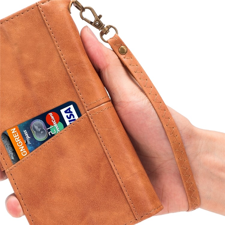 Retro Metal Buckle Wallet Stand Leather Phone Case with Lanyard for iPhone 11 6.1-inch (2019) - Brown-9
