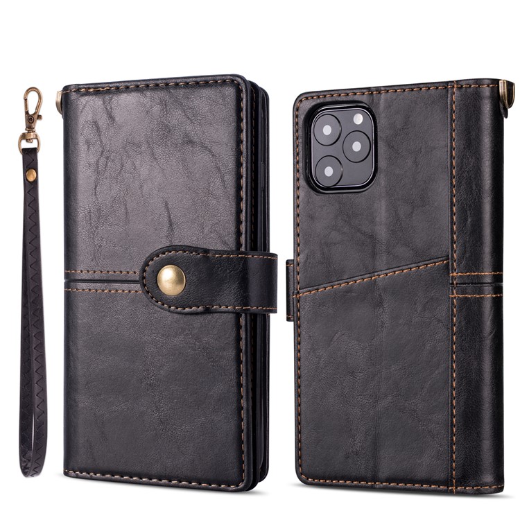 Retro Metal Buckle Wallet Stand Leather Phone Case with Lanyard for iPhone 11 Pro 5.8-inch (2019) - Black-2