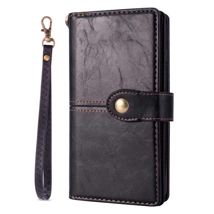 Retro Metal Buckle Wallet Stand Leather Phone Case with Lanyard for iPhone (2019) 5.8-inch - Black-3