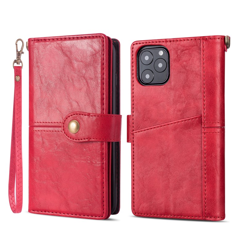 Retro Metal Buckle Wallet Stand Leather Phone Case with Lanyard for iPhone 11 Pro 5.8-inch (2019) - Red-2