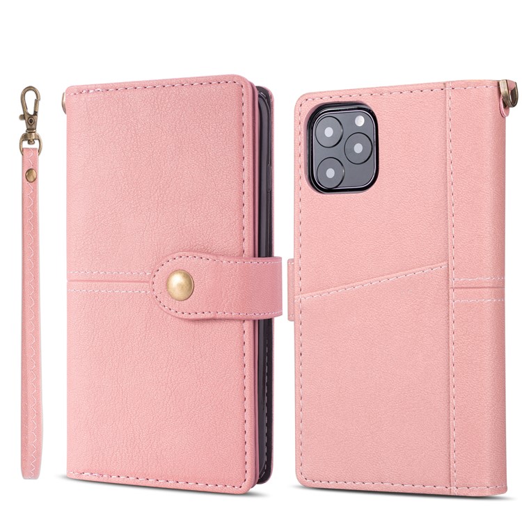 Retro Metal Buckle Wallet Stand Leather Phone Case with Lanyard for iPhone 11 Pro 5.8-inch (2019) - Pink-2