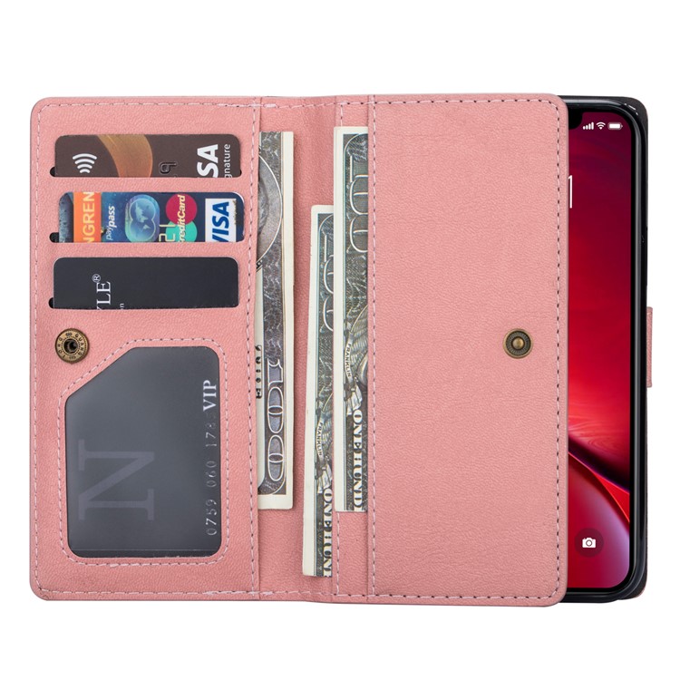 Retro Metal Buckle Wallet Stand Leather Phone Case with Lanyard for iPhone 11 Pro 5.8-inch (2019) - Pink-6