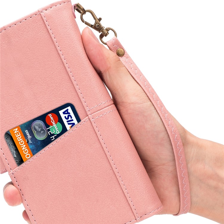 Retro Metal Buckle Wallet Stand Leather Phone Case with Lanyard for iPhone 11 Pro 5.8-inch (2019) - Pink-8