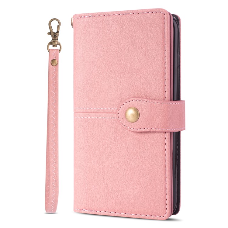 Retro Metal Buckle Wallet Stand Leather Phone Case with Lanyard for iPhone 11 Pro 5.8-inch (2019) - Pink-9