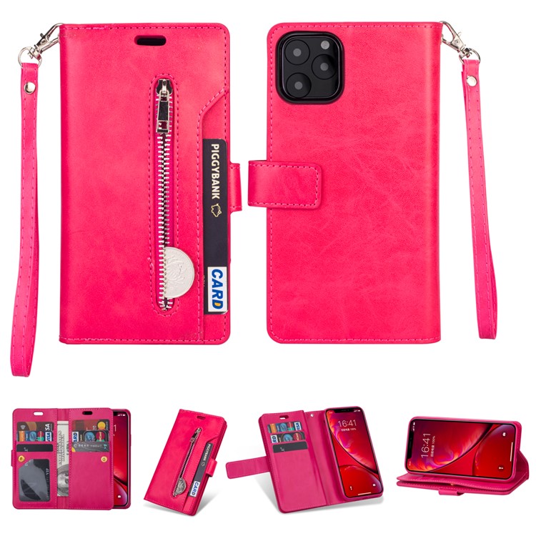 Zipper Pocket Multiple Card Slots Leather Stand Case for iPhone 11 Pro Max 6.5 inch (2019) - Rose-1