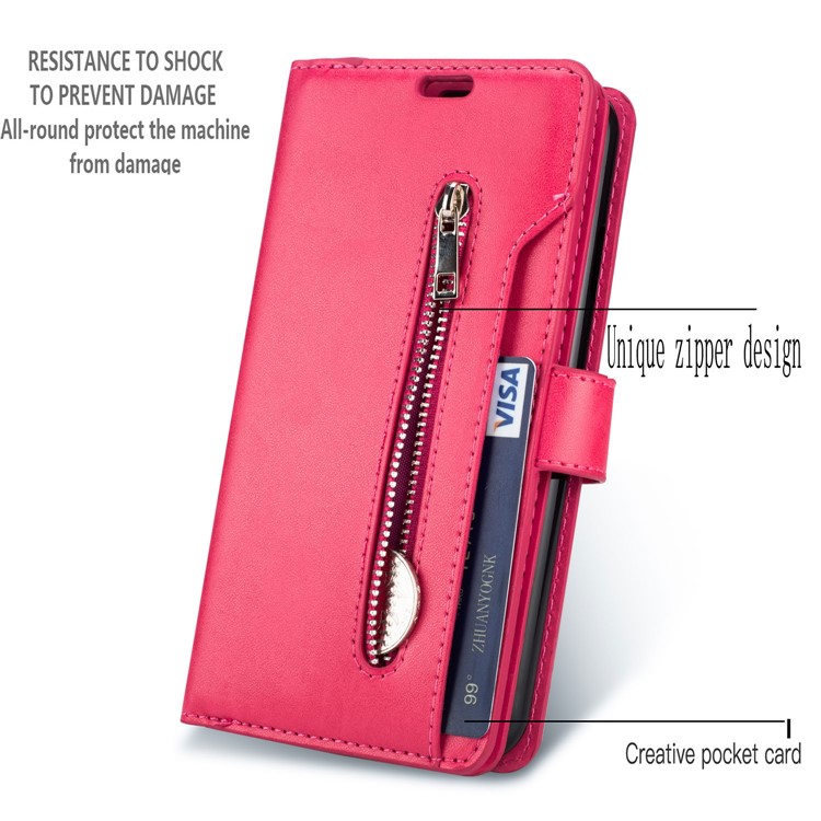 Zipper Pocket Multiple Card Slots Leather Stand Case for iPhone 11 Pro Max 6.5 inch (2019) - Rose-4