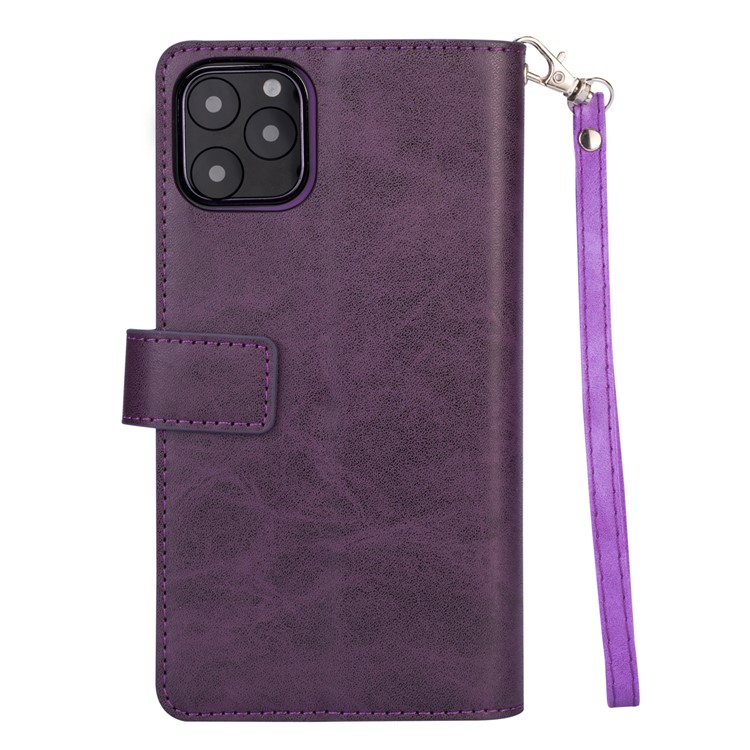 Capa De Suporte De Couro Com Zíper Bolso De Bolso Caça-níqueis Para Iphone 11 Pro Máximo 6,5 Polegadas (2019) - Roxo-3