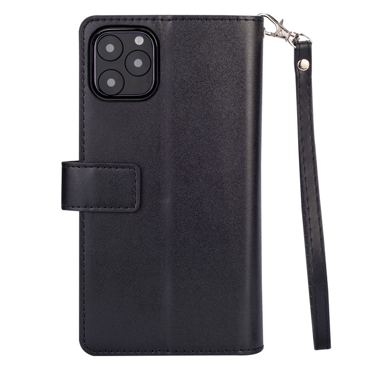 Pour Iphone 11 6,1 Pouces (2019) Case de Téléphone en Cuir Sangle de Poignet Couvercle de Protection du Portefeuille Multifinection Portefeuille Avec Poche à Fermeture Éclair - le Noir-3