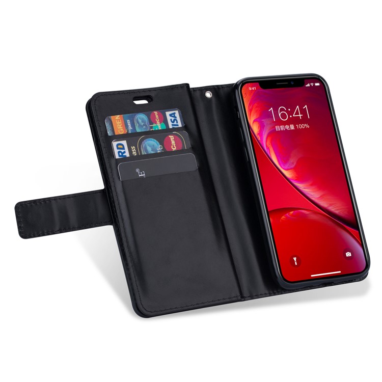 Pour Iphone 11 6,1 Pouces (2019) Case de Téléphone en Cuir Sangle de Poignet Couvercle de Protection du Portefeuille Multifinection Portefeuille Avec Poche à Fermeture Éclair - le Noir-8