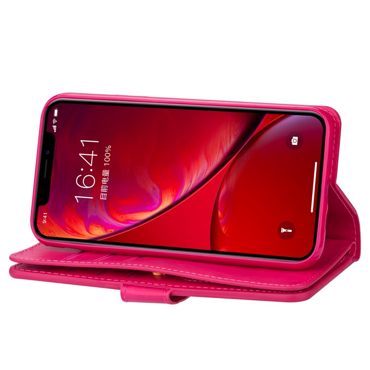 Zippered Leather Magnetic Stand Wallet TPU Accessory Shell with Strap for iPhone 11 6.1-inch (2019) - Rose-6