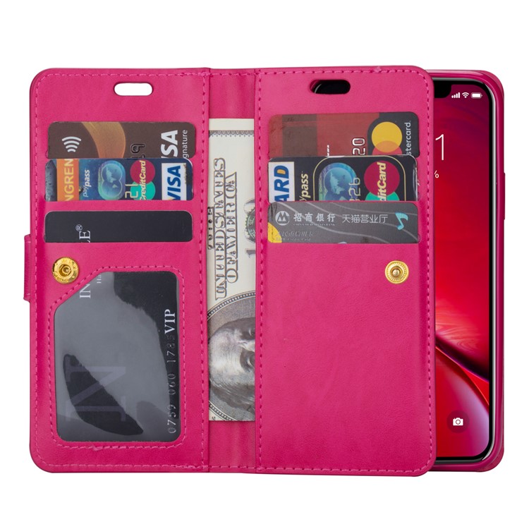 Zippered Leather Magnetic Stand Wallet TPU Accessory Shell with Strap for iPhone 11 6.1-inch (2019) - Rose-7