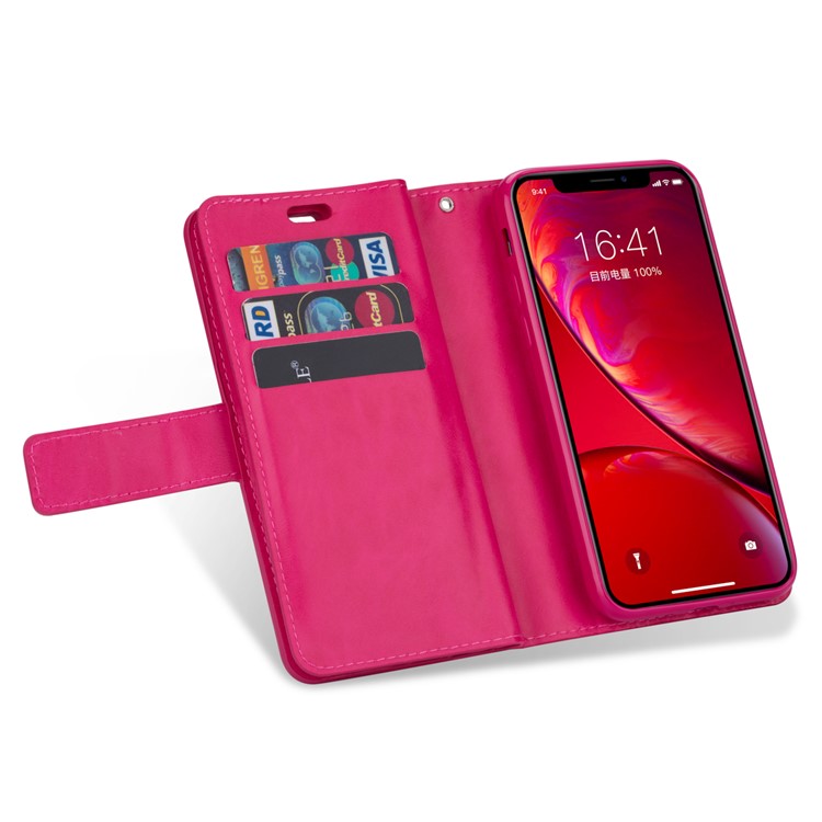 Zippered Leather Magnetic Stand Wallet TPU Accessory Shell with Strap for iPhone 11 6.1-inch (2019) - Rose-8