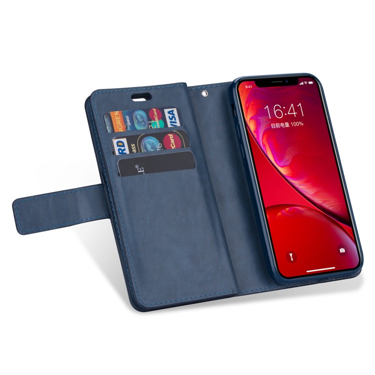 Per Iphone 11 6,1 Pollici (2019) Custodia Per Telefono in Pelle Cinta di Protezione Copertura Multifunzione Del Portafoglio Con Tasca Con Cerniera - Blu Scuro-8