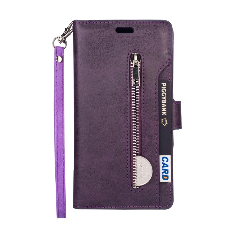 Pour Iphone 11 6,1 Pouces (2019) Case de Téléphone en Cuir Sangle de Poignet Couvercle de Protection du Portefeuille Multifinection Portefeuille Avec Poche à Fermeture Éclair - Violet