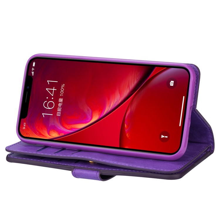 Per Iphone 11 6,1 Pollici (2019) Custodia Per Telefono in Pelle Cinta di Protezione Copertura Multifunzione Del Portafoglio Con Tasca Con Cerniera - Viola