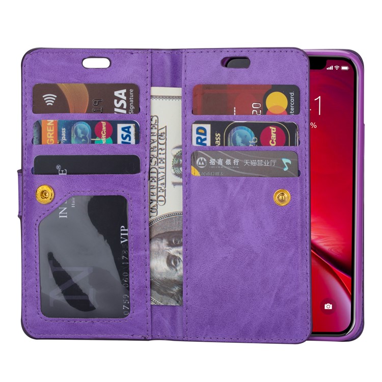 Pour Iphone 11 6,1 Pouces (2019) Case de Téléphone en Cuir Sangle de Poignet Couvercle de Protection du Portefeuille Multifinection Portefeuille Avec Poche à Fermeture Éclair - Violet