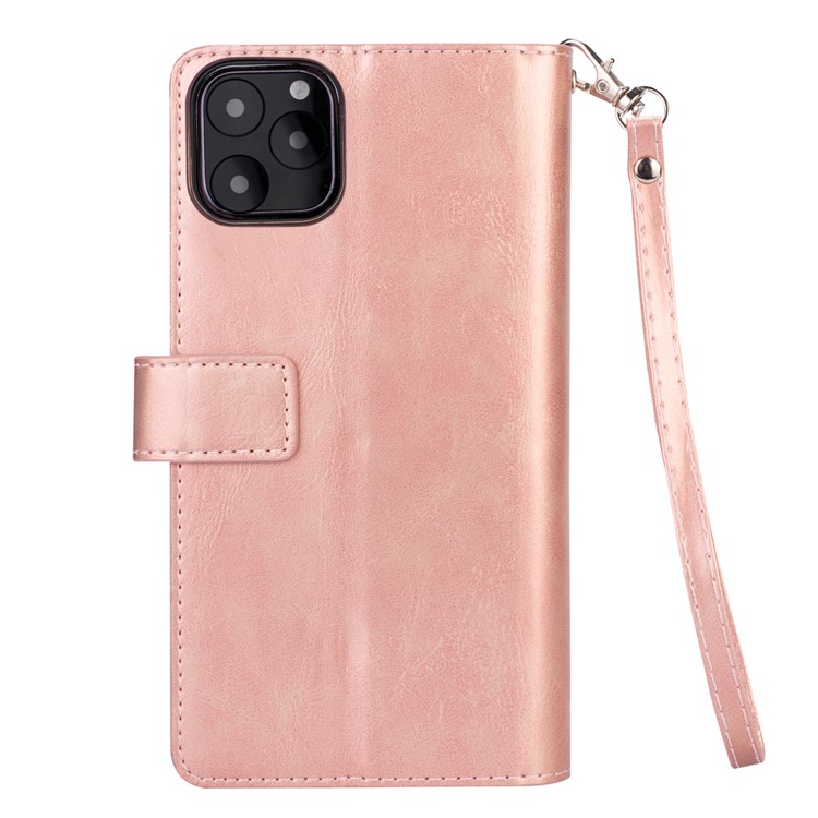 Cuir À Fermeture À Glissière Stand Magnétique Portefeuille TPU Accessoire Shell Avec Sangle Pour IPhone 11 Pro 5,8 Pouce (2019) - Or Rose-3