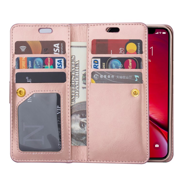 Cuir À Fermeture À Glissière Stand Magnétique Portefeuille TPU Accessoire Shell Avec Sangle Pour IPhone 11 Pro 5,8 Pouce (2019) - Or Rose-6