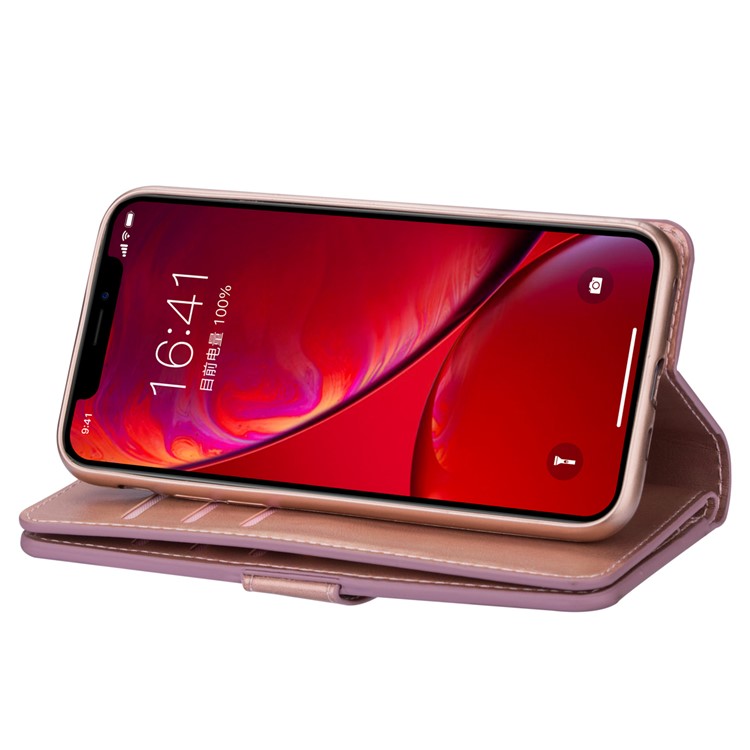 Zippered Leather Magnetic Stand Wallet TPU Accessory Shell with Strap for iPhone 11 Pro 5.8-inch (2019) - Rose Gold-8