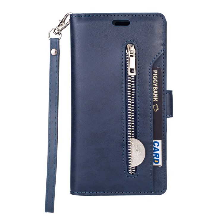 Zippered Leather Magnetic Stand Wallet TPU Accessory Shell with Strap for iPhone 11 Pro 5.8-inch (2019) - Dark Blue-2