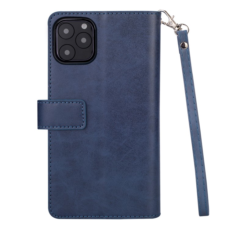 Zippered Leather Magnetic Stand Wallet TPU Accessory Shell with Strap for iPhone 11 Pro 5.8-inch (2019) - Dark Blue-3