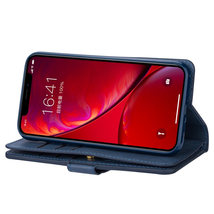 Zippered Leather Magnetic Stand Wallet TPU Accessory Shell with Strap for iPhone 11 Pro 5.8-inch (2019) - Dark Blue-6