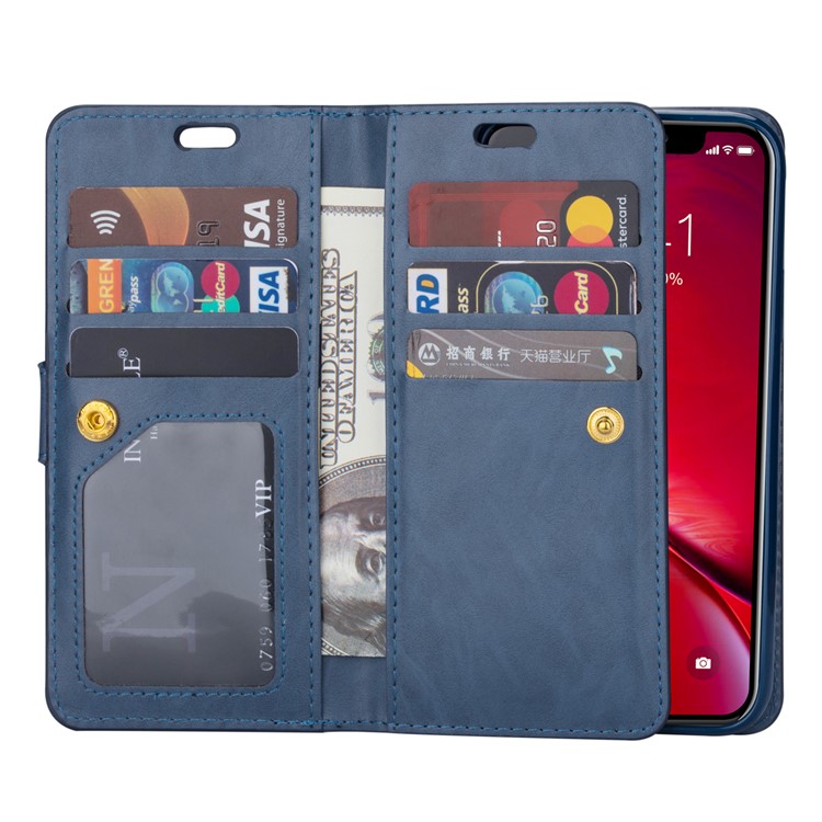Zippered Leather Magnetic Stand Wallet TPU Accessory Shell with Strap for iPhone 11 Pro 5.8-inch (2019) - Dark Blue-7