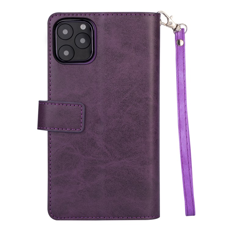 Zippered Leather Magnetic Stand Wallet TPU Accessory Shell with Strap for iPhone 11 Pro 5.8-inch (2019) - Purple-3