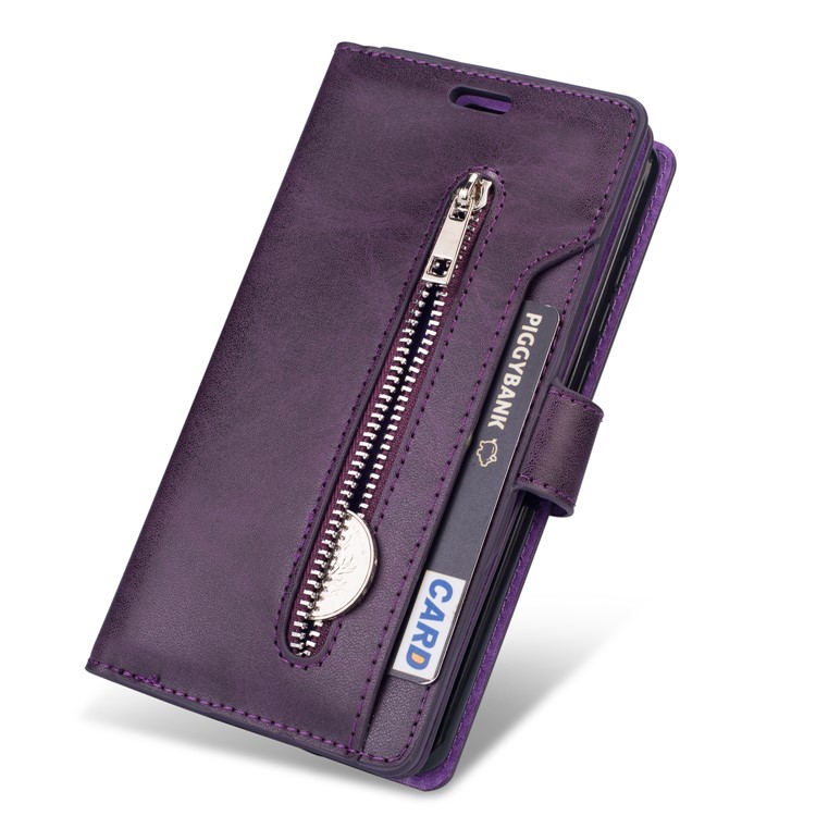 Zippered Leather Magnetic Stand Wallet TPU Accessory Shell with Strap for iPhone 11 Pro 5.8-inch (2019) - Purple-5