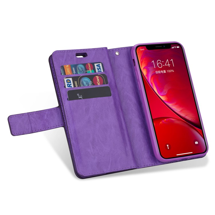Zippered Leather Magnetic Stand Wallet TPU Accessory Shell with Strap for iPhone 11 Pro 5.8-inch (2019) - Purple-8