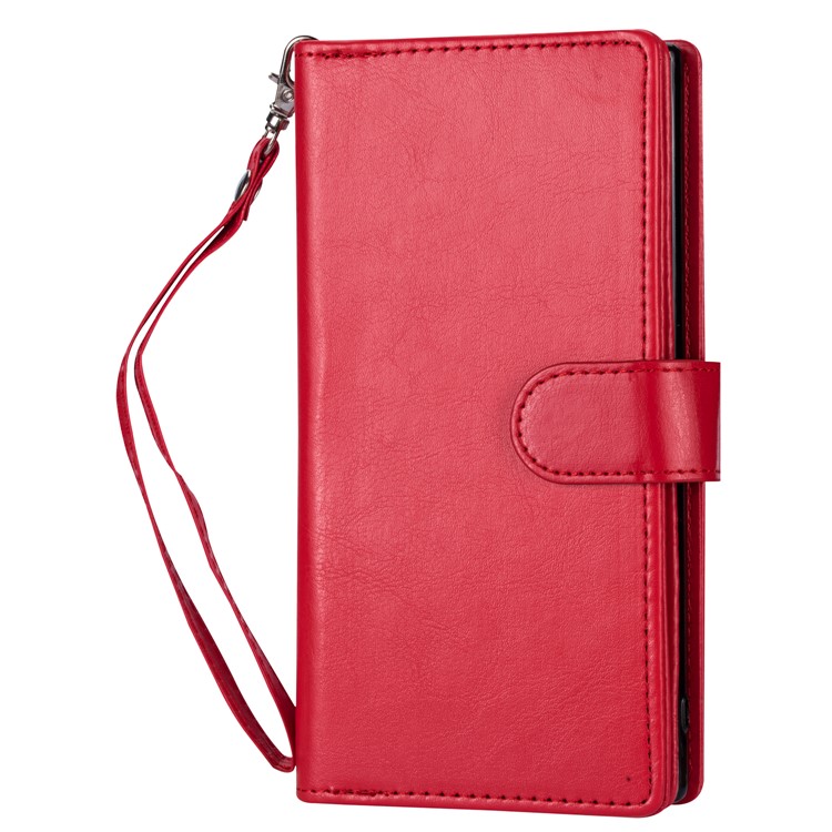 Para Apple Iphone (2019) Funda De Cuero Para Teléfono De 6.1 Pulgadas Con 9 Ranuras Para Tarjetas - Rojo-2