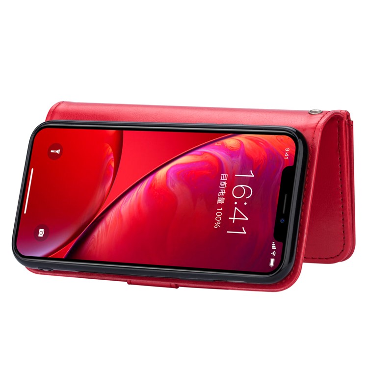 Para Apple Iphone (2019) Funda De Cuero Para Teléfono De 6.1 Pulgadas Con 9 Ranuras Para Tarjetas - Rojo-4
