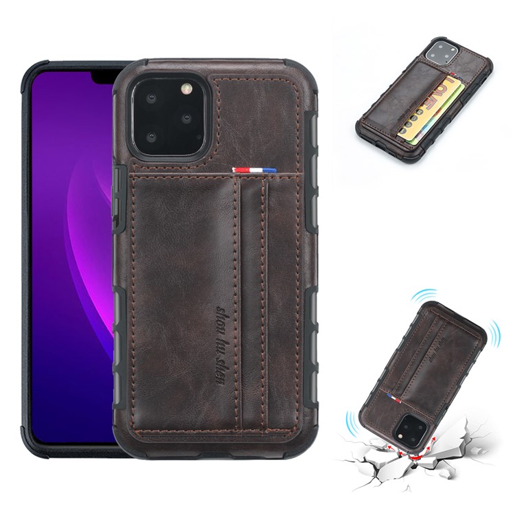 SHOUHUSHEN Card Slots PU Leather Coated Hard Back Case for iPhone 11 Pro Max 6.5-inch (2019) - Dark Brown