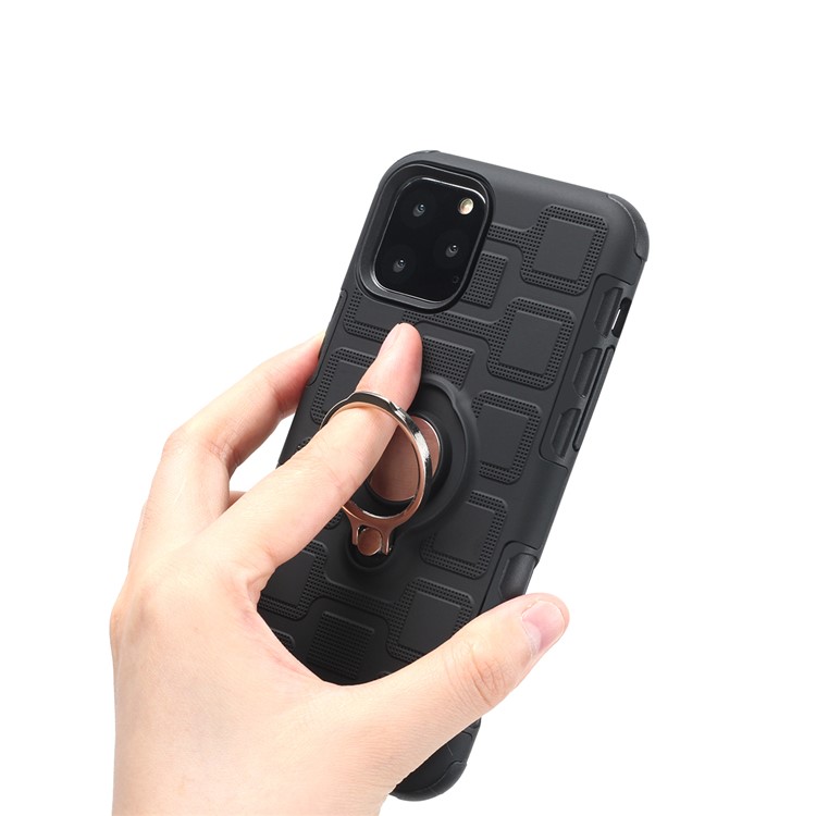 Geometric Pattern Phone Hybrid Case with Magnetic Ring Holder for Apple iPhone (2019) 6.5-inch - Black-12