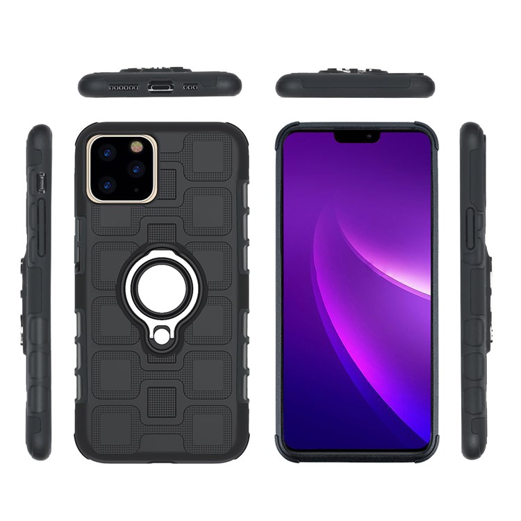 Geometric Pattern Phone Hybrid Case with Magnetic Ring Holder for Apple iPhone (2019) 6.5-inch - Black-5