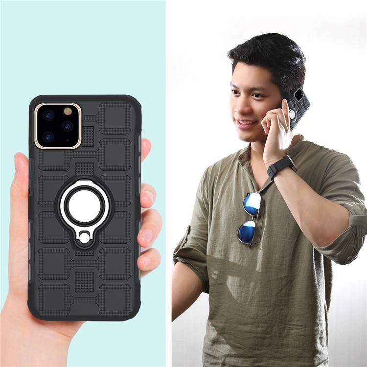 Geometric Pattern Phone Hybrid Case with Magnetic Ring Holder for Apple iPhone (2019) 6.5-inch - Black-8