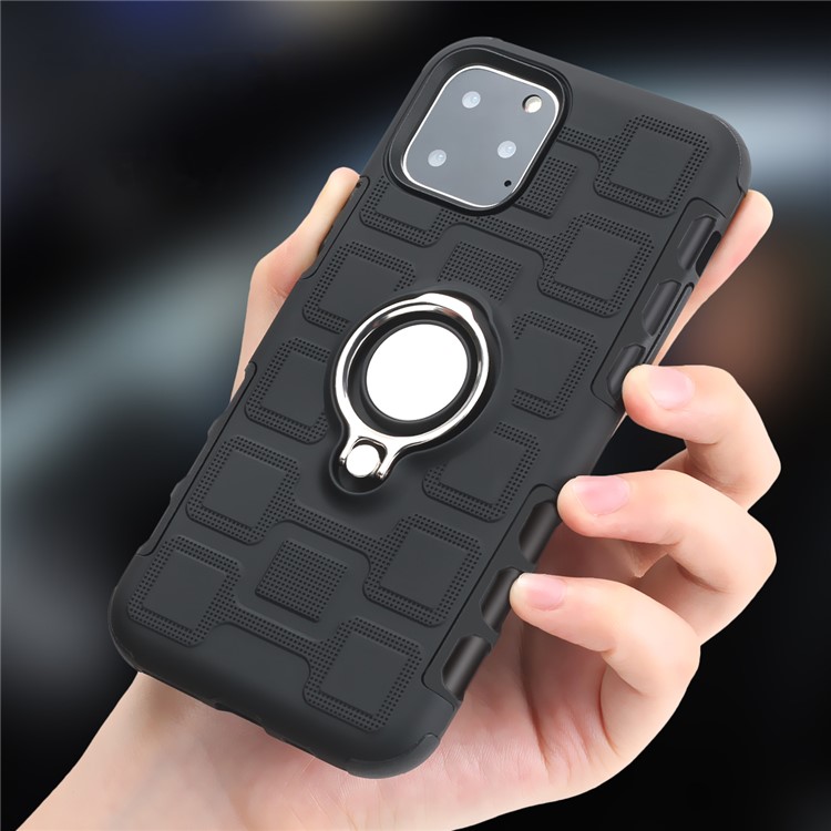 Geometric Pattern Phone Hybrid Case with Magnetic Ring Holder for Apple iPhone (2019) 6.5-inch - Black-9