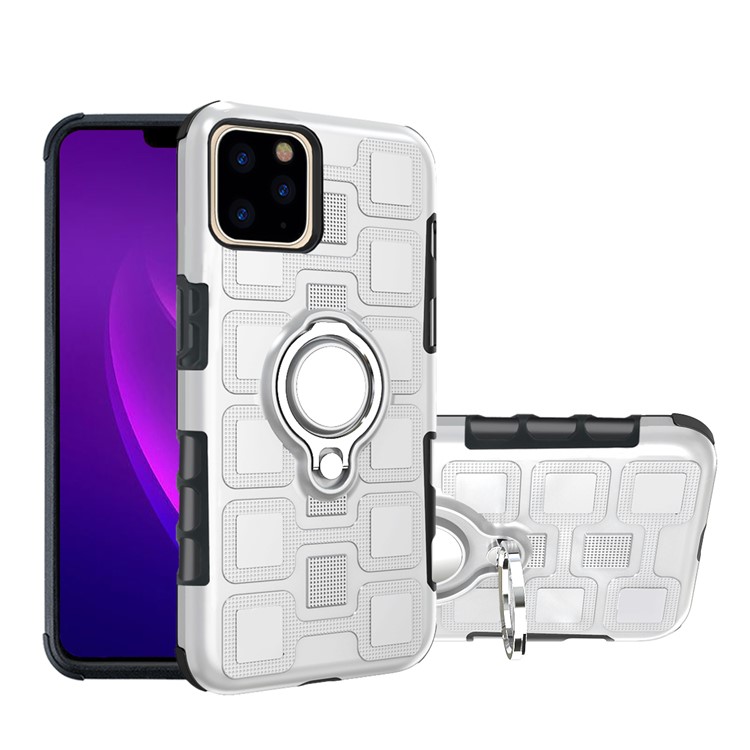 Geometric Pattern Phone Hybrid Case with Magnetic Ring Holder for Apple iPhone 11 Pro Max 6.5 inch (2019) - Silver-1