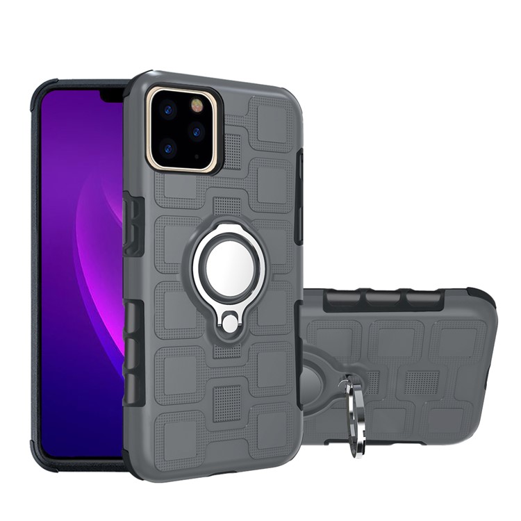 Caixa Híbrida Do Telefone Geométrico Do Teste Padrão Com O Suporte Do Anel Magnético Para O Iphone Da Maçã (2019) 6,5 Polegadas - Cinzento-1
