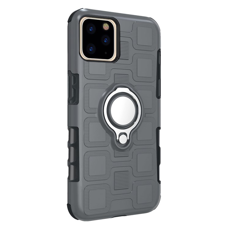 Caixa Híbrida Do Telefone Geométrico Do Teste Padrão Com O Suporte Do Anel Magnético Para O Iphone Da Maçã (2019) 6,5 Polegadas - Cinzento-3