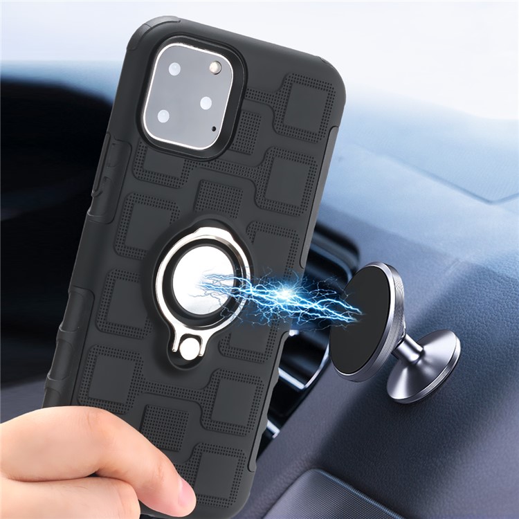 Geometric Pattern TPU PC Hybrid Cover with Magnetic Car Mount Ring Holder for iPhone (2019) 5.8-inch - Black-10