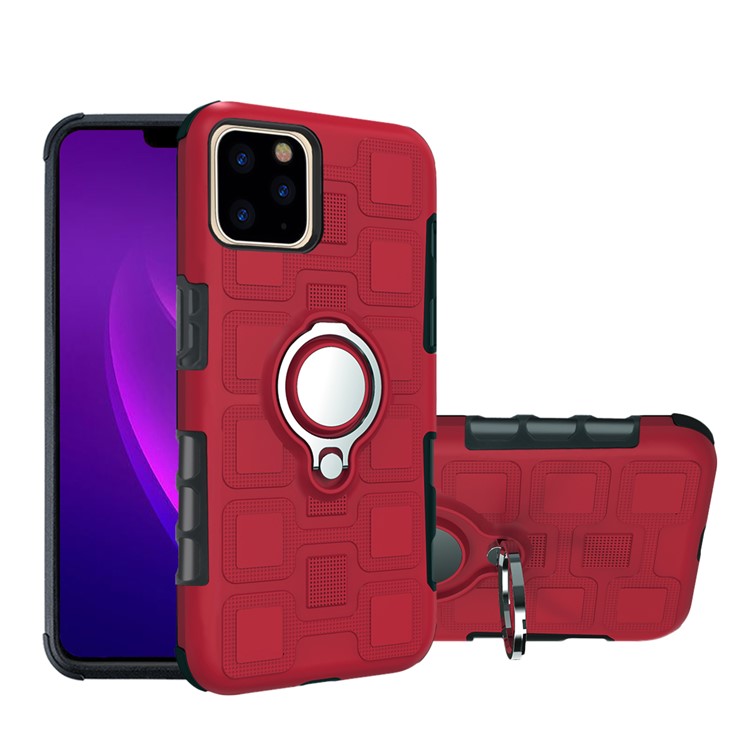 Geometric Pattern TPU PC Hybrid Cover with Magnetic Car Mount Ring Holder for iPhone 11 Pro 5.8 inch (2019) - Red-1